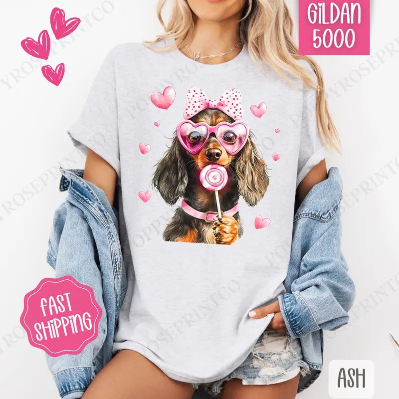 Valentine Dachshund Shirt Gildan, Dog Valentine's Day Women's Tee, Cute Women's Tshirt Plus Sizes Hoodie, Sweatshirt