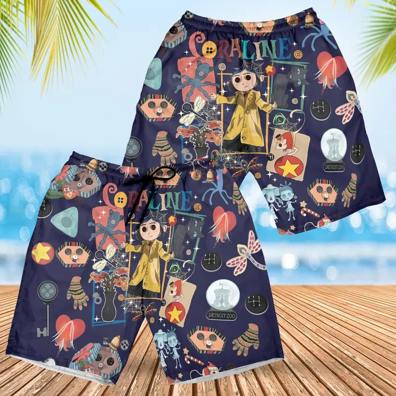 Valentine Hawaii Shorts, Coraline Best For Coraline Movie Hawaii Shorts, Hawaii Gift, Vintage Movie Hawaii Shorts...