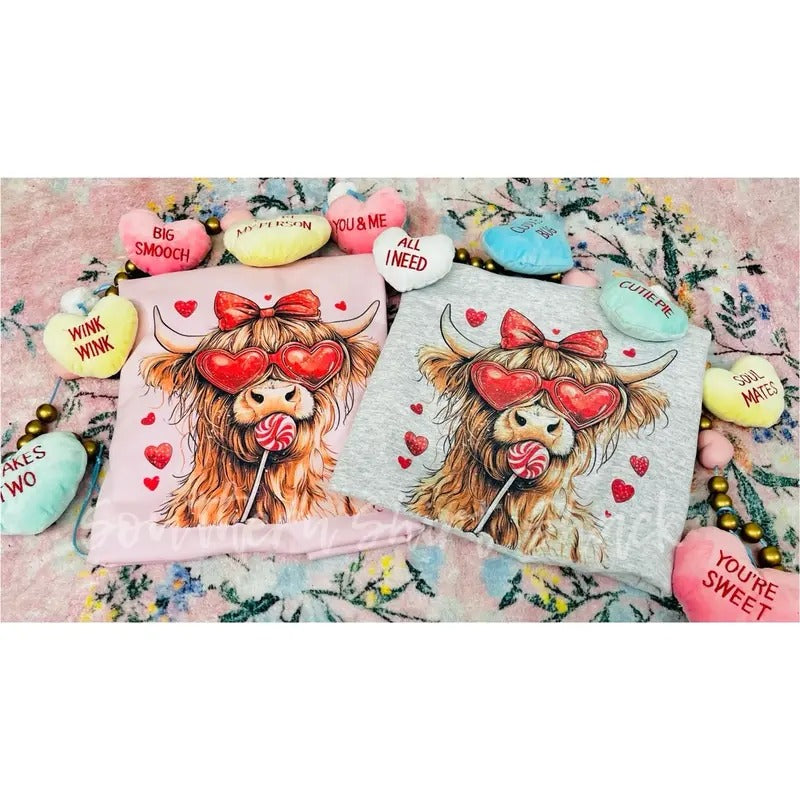 Valentine Highland Cow Sweatshirt T-Shirts, Hoodie | ZylaModa.com