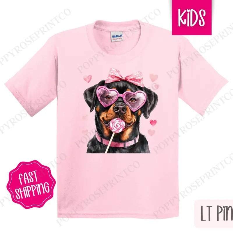 Valentine Rottweiler Kids Shirt - Valentine's Day Children's Tshirt - Cute Youth Tee Gildan Hoodie, Sweatshirt | ZylaModa.com