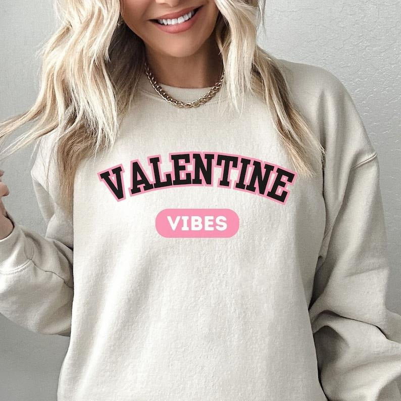 Valentine Vibes Trendy Shirt Valentine Day T Shirt Valentine Vibes Pink  Hoodie and Sweater; T-shirt Cotton Polyester...