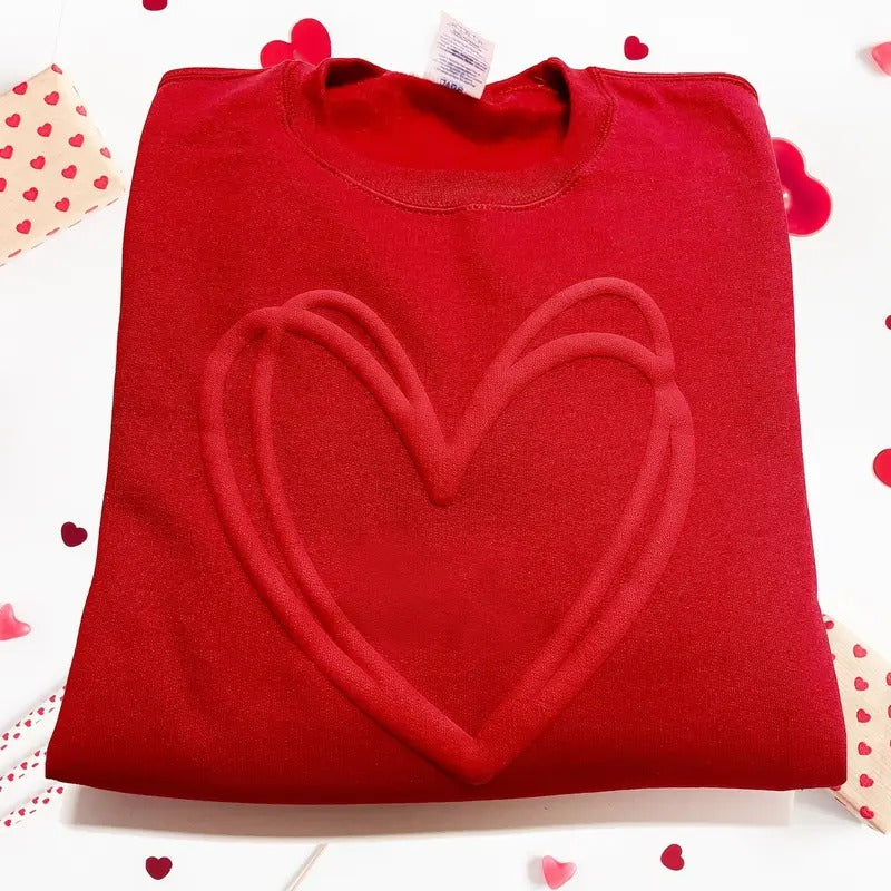Valentine's Day Heart Puff Sweatshirt, Embossed Heart Sweatshirt, Valentines Day Shirt, Puff Heart Sweatshirt, Valentines...