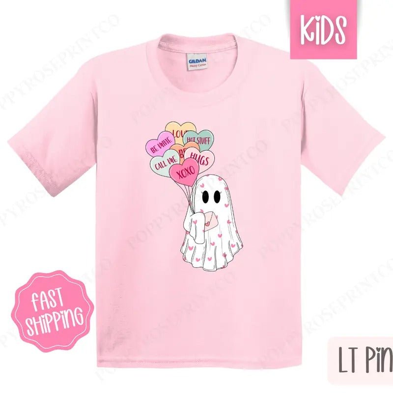 Valentine's Ghost Kids Shirt - Valentine's Day Children's Tshirt - Cute Youth Tee Gildan Hoodie, Sweatshirt | ZylaModa.com