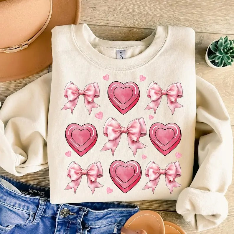 Valentines Day Sweatshirt Valentine Coquette , Valentines Heart , Retro Valentine , XOXO , Valentines Mama , Love , Pink...