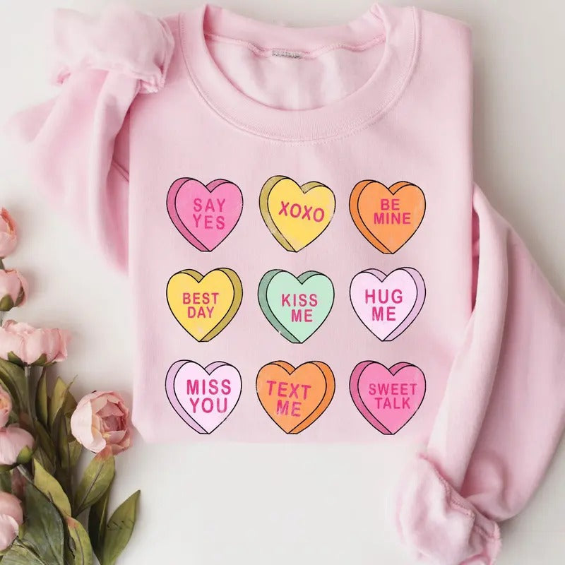 Valentines Day Sweatshirt, Conversation Hearts Sweatshirt, Valentines Day Shirts for Women, Valentines Day Gift, Cute...