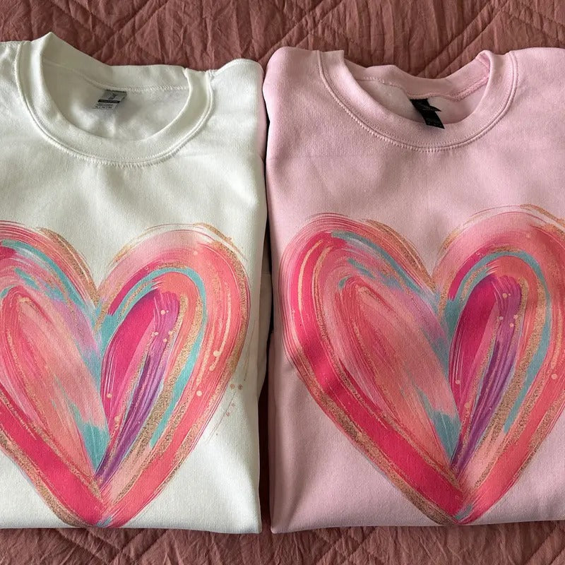 Valentines Heart Sweatshirt Colorful Heart Sweatshirt Women's Apparel T-Shirts, Hoodie | ZylaModa.com