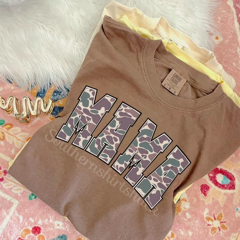 Varsity Camo Mama T shirt  | Espresso comfort colors T shirt top Hoodie, Sweatshirt | ZylaModa.com