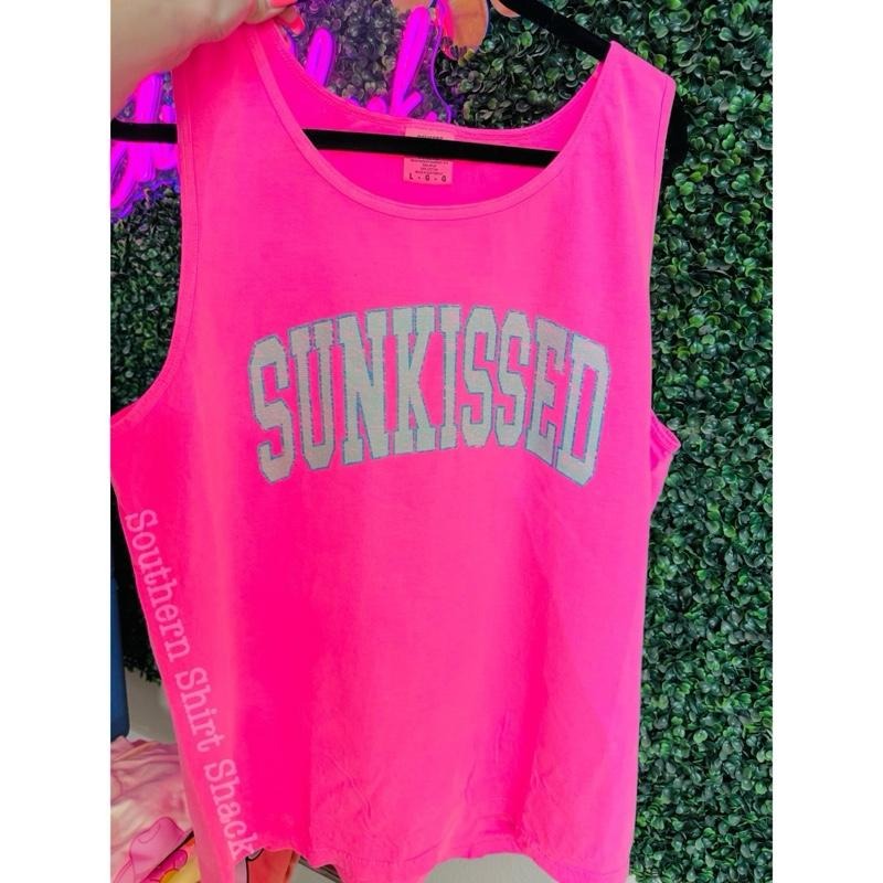Varsity Sunkissed tank | neon pink  comfort colors tand T-Shirts, Hoodie, Sweatshirt | ZylaModa.com
