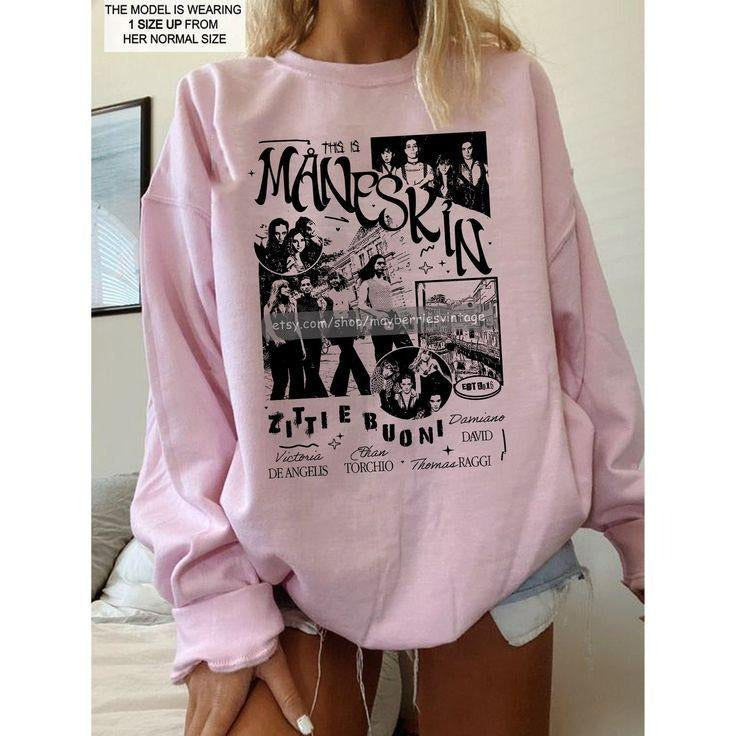Vintage 90s Maneskin Tour Sweatshirt, Maneskin Fan Gifts Retro Design T-Shirts, Hoodie | ZylaModa.com