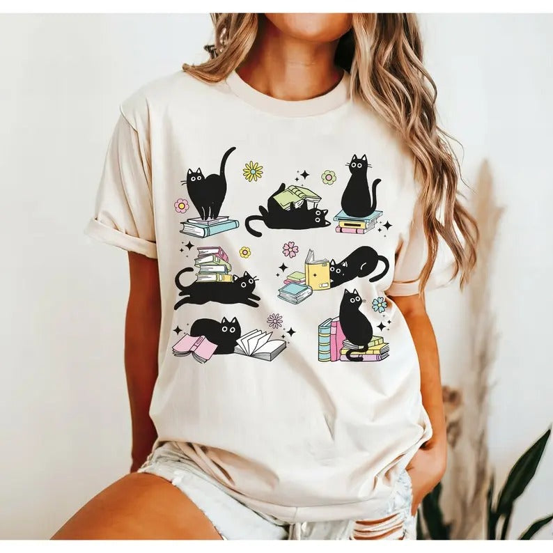 Vintage 90s Tattoo Cat Tshirt, Retro Kitten Nature Shirt, Cat Lovers Gift, Cats In Space Unisex Relaxed Adult Graphic...