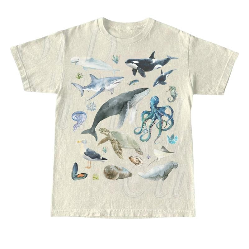 Vintage 90s Water Color Sea Animal Tshirt, Retro Ocean Nature Shirt, Sealife, Ocean, Whale, Orca, Turtle, Dolphin Shirt,...