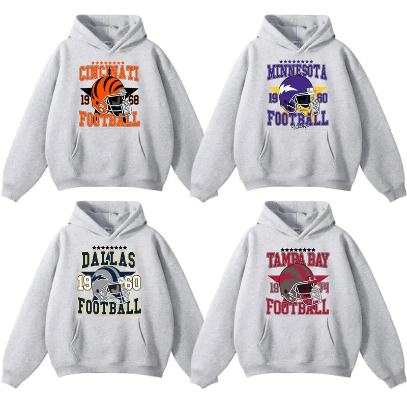 Vintage All Team Football Hoodie with Big Words Logo and Graphic Tees for Football Fans Shirt Football Hoodie, Printed...