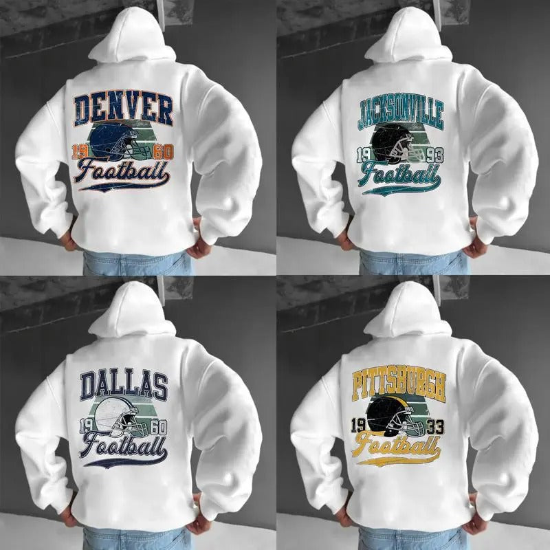 Vintage All Teams Football Hoodies, Classic Cotton Sweatshirt with Retro Designs, Loose Fit, Machine Washable Menswear...