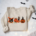 Vintage Black Cat Halloween Sweatshirt, Black Cat Pumpkin Sweatshirt, Halloween Pumpkin Sweater, Funny Pumpkin Face...