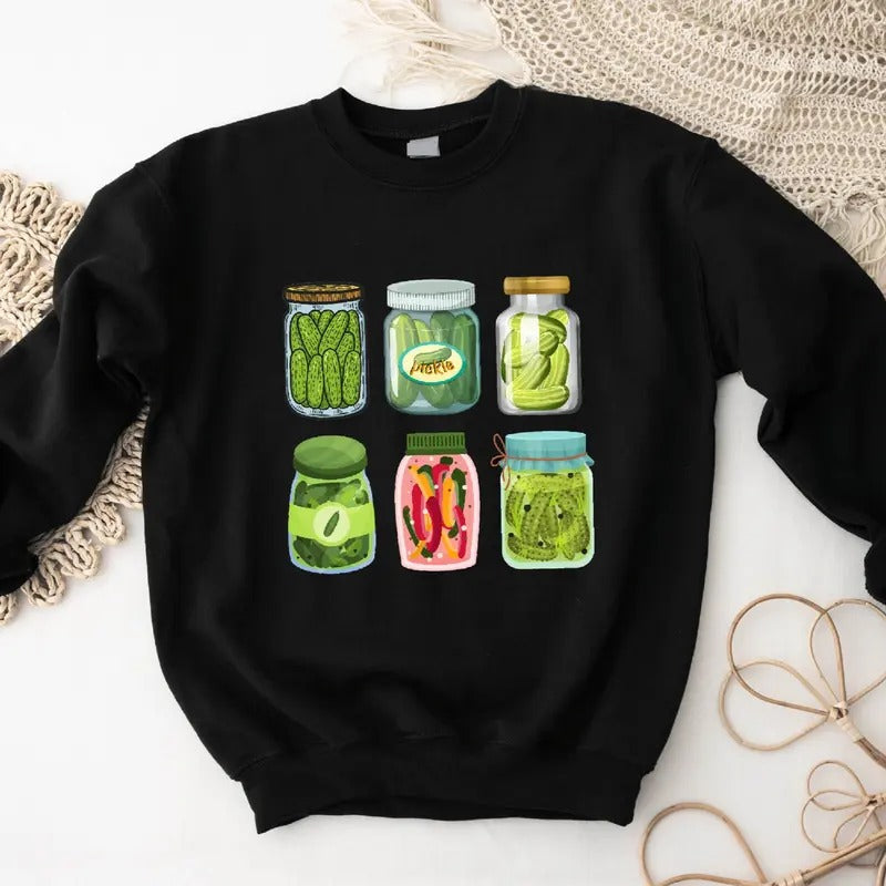 Vintage Canned Pickles Sweatshirt, Pickle Sweater, Pickle Lover Gift Hoodie, Trendy Unisex Pickle Jar Sweater, Canning...