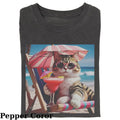 Vintage Cat Drinking Water On The Beach T-Shirt, Fantasy Kitten Tshirt, Cute Cat Shirt, Cool Cat Tshirt, Love Cat Tshirt,...