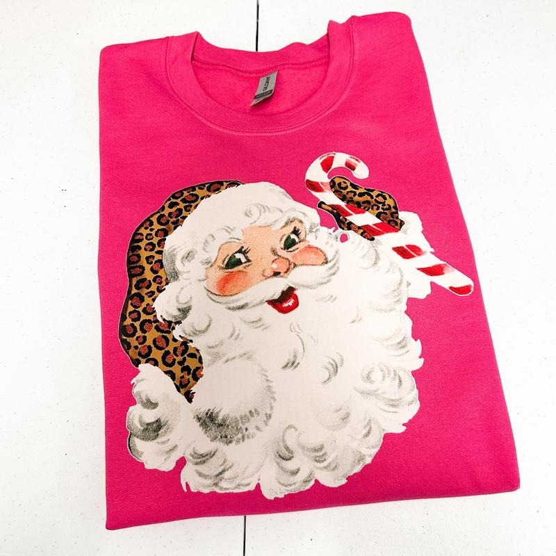 Vintage Cheetah Santa Sweatshirt - - HOT PINK T-Shirts, Hoodie | ZylaModa.com