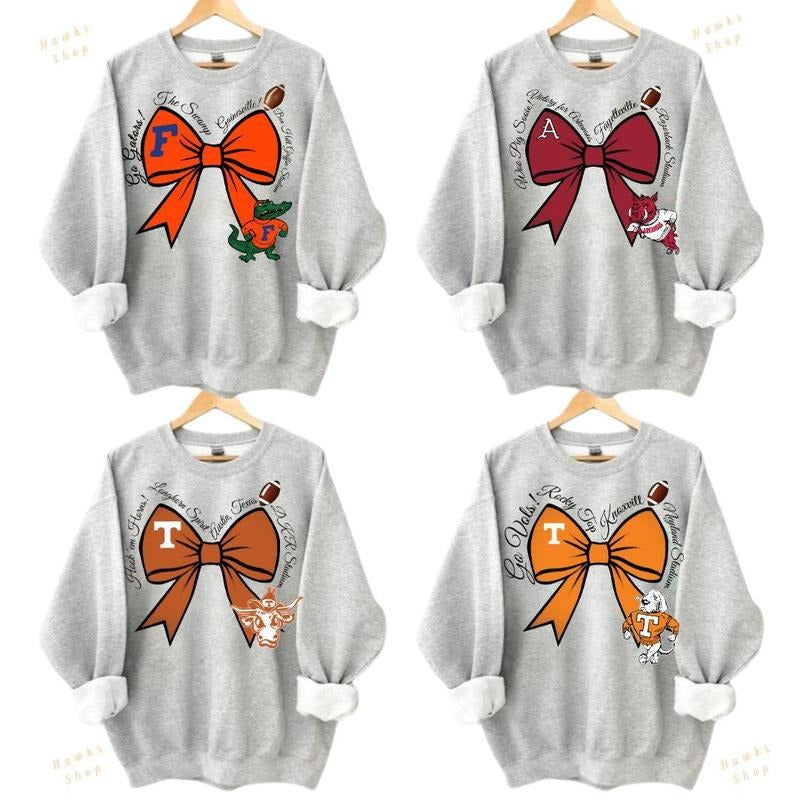 Vintage College Football Bows Inspired Sport Grey Crewneck Sweatshirt, Vintage Football Coquette Sweatshirt, Vintage NCAA...