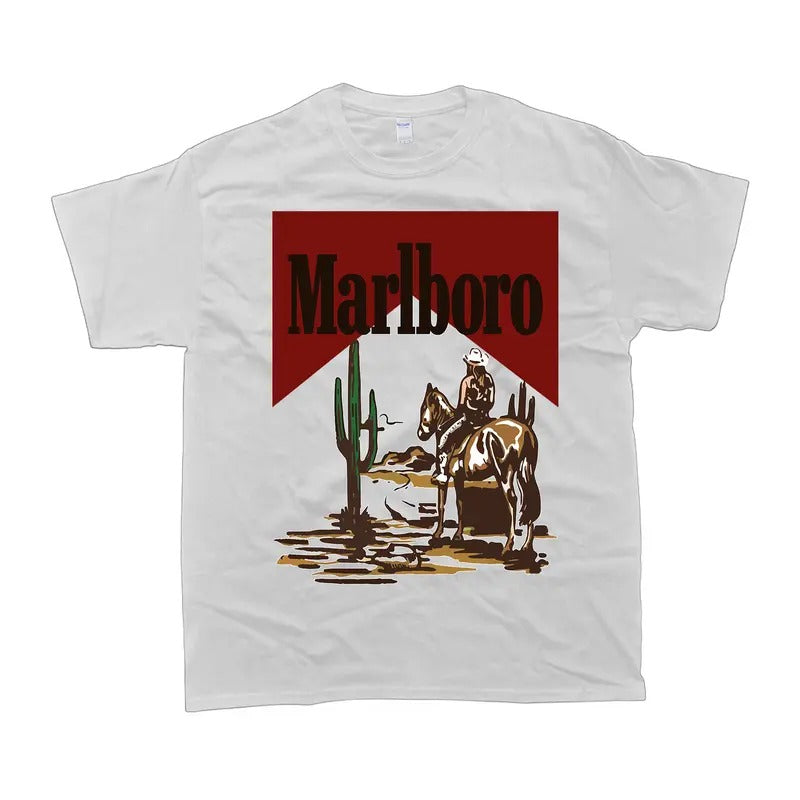 Vintage Cowboy MarlBo Graphic T-shirt - Unisex Style, 100% Cotton - Menswear, Tropical, T-Shirt Hoodie, Sweatshirt