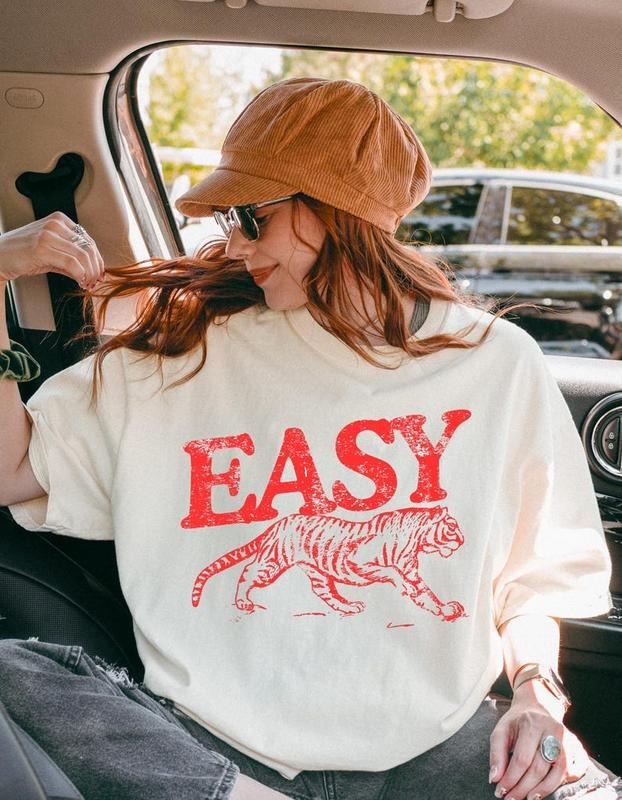 Vintage Easy Tiger Graphic T-Shirt-sweatshirt-hoodie, Retro-Inspired Tiger Tee, 70s Vintage Style Graphic Shirt, Trendy...