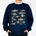 Vintage Fish Species Tattoo Style Sweatshirt for Men, Retro Fishing Tops, Unisex Fisher Crewneck, Bass Lovers Sweater,...