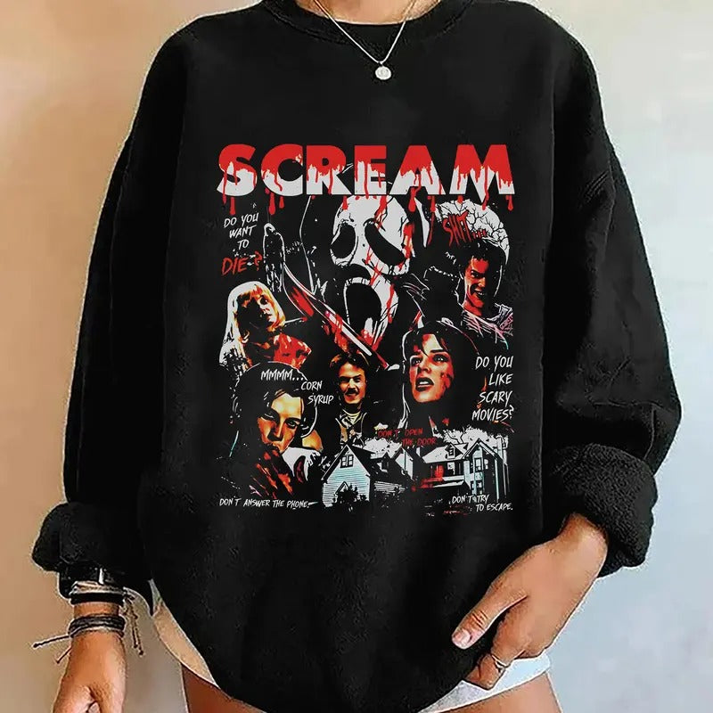 Vintage Ghostface Sweatshirt, Ghostface Halloween Sweater, Scary Movies Halloween T-Shirt, Ghostface Tee Shirt, Halloween...