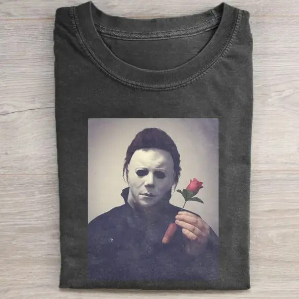 Vintage Halloween Graphic T-shirt, Michael Myers Rose Tee, Horror Movie Shirt, Horror Character, Funny Halloween Shirt,...