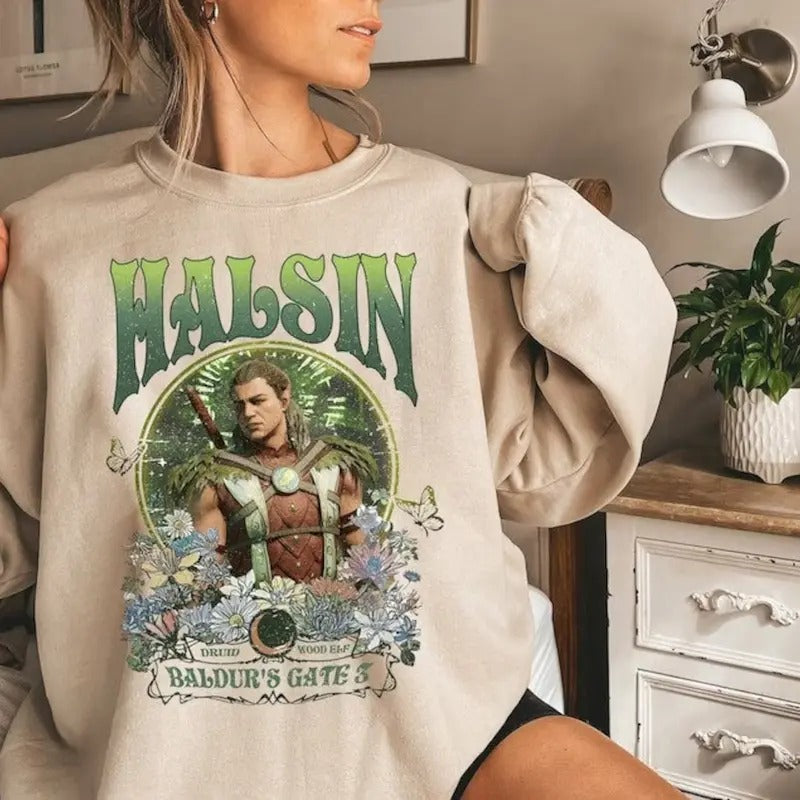 Vintage Halsin Baldurs Gate 3 Sweatshirt, Gift For Women and Man Hoodie, Halsin Druid Wood Elf Womenswear Sweater T-Shirts