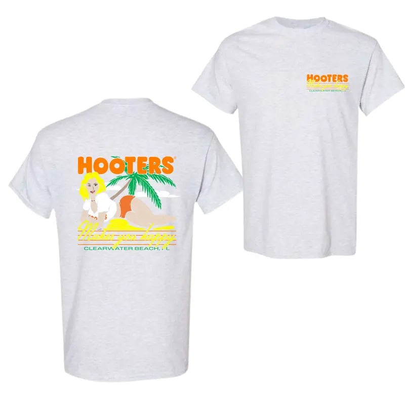 Vintage Hooters Makes You Happy 2 Sided T-Shirt, For Men And Women Hoodie, Sweatshirt | ZylaModa.com