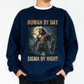 Vintage Human By Day Sigma By Night Sweatshirt For Men, Retro Wolf Meme Crewneck, Funny Long Sleeved Pullover, Werewolf...