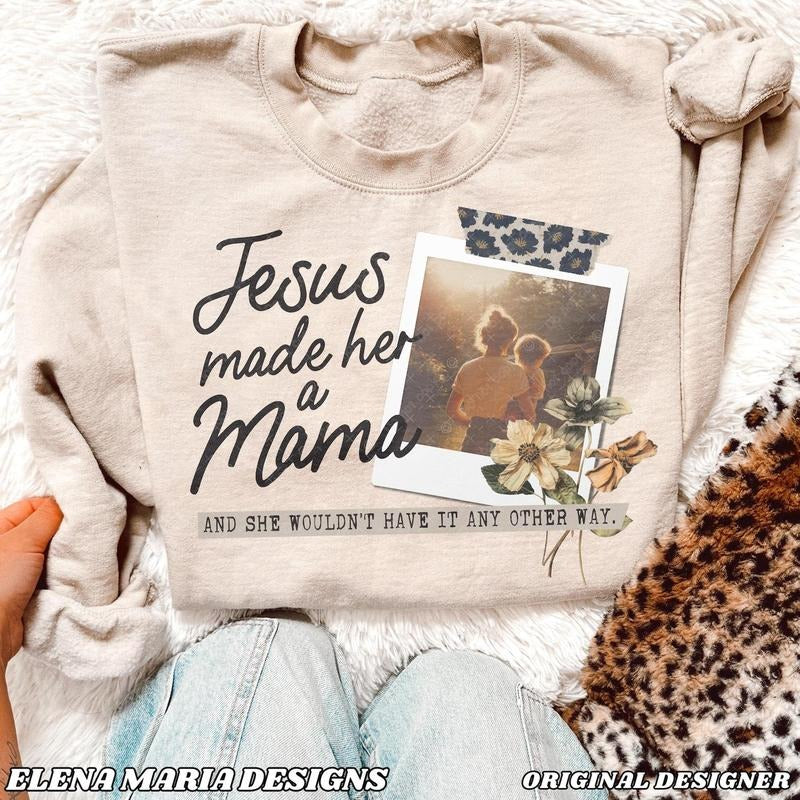 Vintage Jesus Made Her A Mama Sweatshirt, Gift For Mom, Praying Mama Shirt, Jesus Mother's Day Shirt Hoodie | ZylaModa.com