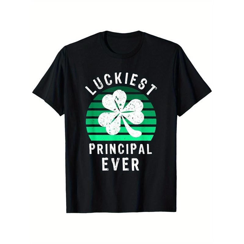 Vintage Luckiest Principal Ever Shirt Funny St Patricks Day T-Shirt, Summer casual and comfortable T-shirt, fashionable...