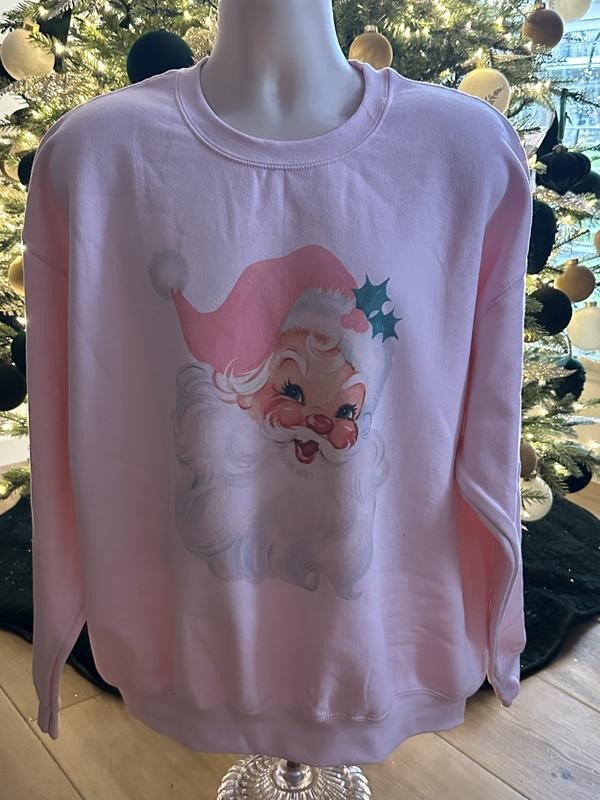 Vintage Santa Christmas Sweatshirt Light Pink Vintage Comfy Christmas Sweatshirt Santa T-Shirts, Hoodie | ZylaModa.com
