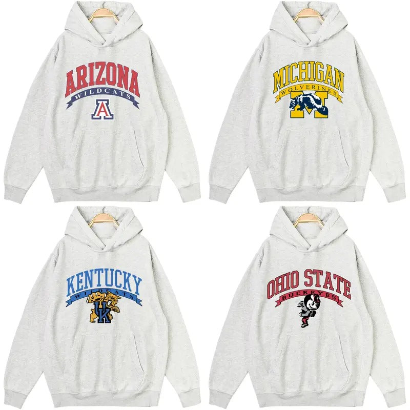 Vintage Sport Teams NCAA Collection Unisex Hoodie, Graphic Team Collection Hoodie, Gift For NCAA Fan, Ash Grey Color...
