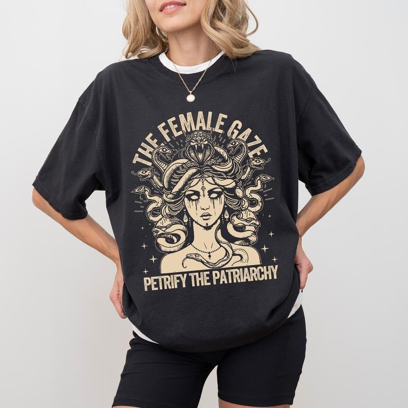 Vintage The Female Gaze Petrify the Patriarchy Comfort Colors Shirt, Girl's Power Unisex Tee, Retro Feminist Shirt,...