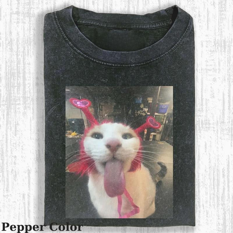 Vintage Wacky Cat T-shirt, Cute Cat Shirt, Love Cat Tshirt, Meme Cringe Funny Dumb Shirts, Unisex Shirt Menswear...