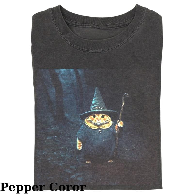 Vintage Wizard Magician Cat in Space T-shirt, Fantasy Kitten Tshirt, Cute Cat Shirt, Love Cat Tshirt, Meme Cringe Funny...