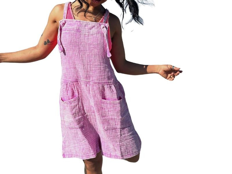 WASHED DOUBLE GAUZE ELASTIC WAIST ROMPER T-Shirts, Hoodie, Sweatshirt | ZylaModa.com