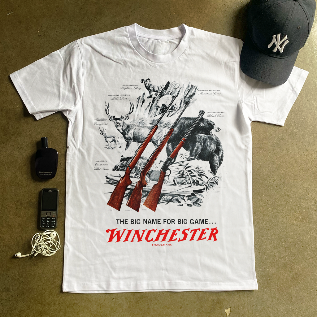 WINCHESTER 'BIG GAME' HEAVYWEIGHT WHITE T-SHIRT Hoodie, Sweatshirt | ZylaModa.com (Image 1)
