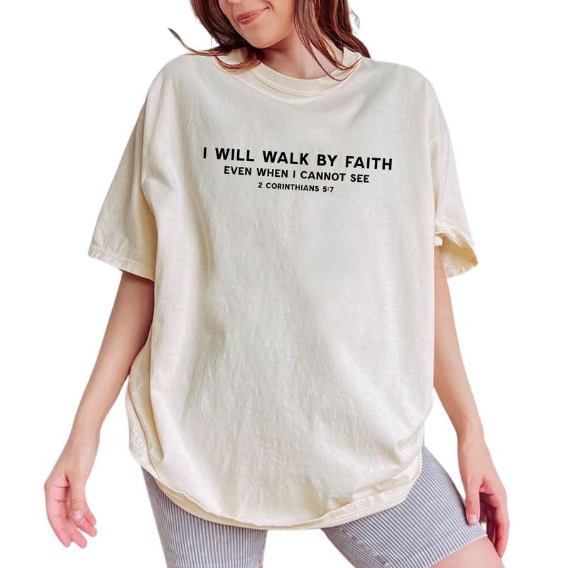 Walk By Faith Tee, Christian Graphic Tee Women, 2 Corinthians Printed Women Tops, Christian Clothing Unisex Shirt,...