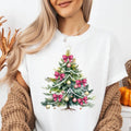 Watercolor Coquette Christmas Tree T-shirt, Coquette Bow Christmas Shirt, Cute Christmas Shirt, Christmas Bow Tree Shirt...