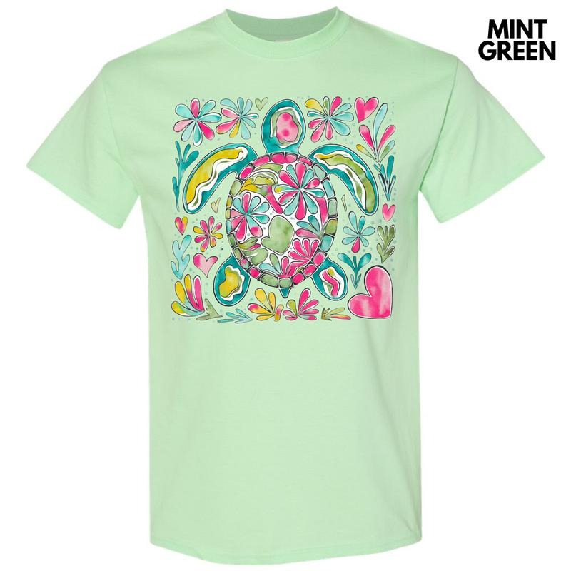 Watercolor Sea Turtle Gildan Short Sleeve T-Shirt 'NLB' Hoodie, Sweatshirt | ZylaModa.com