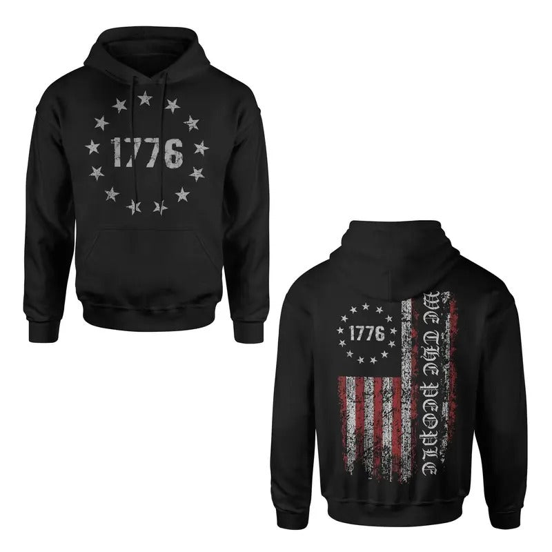 We The People 1776 American Flag Patriotic Hoodie Sweatshirt Cotton Fabric T-Shirts | ZylaModa.com