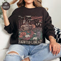 Welcome To The Haunted Library Sweatshirt, Bookish Halloween Shirt, Funny Halloween Librarian T-Shirt, Ghost Reading Book...