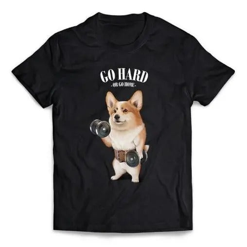 Welsh Corgi Dog Weightlifting Workout with Dumbbell in Fitness Gym - Short-Sleeve Unisex, Men Made in USA T-Shirts,...