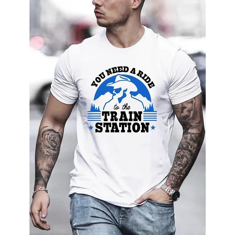 Western Cowboy T-Shirt - Unique Pattern, Fashionable Casual Street Style, Soft Stretch Round Neck Tee for Men