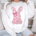 White Lace Bunny Coquette Bow sweatshirt, Easter, Lace Bow Bunny Shirt, Happy Easter Hoodie | ZylaModa.com