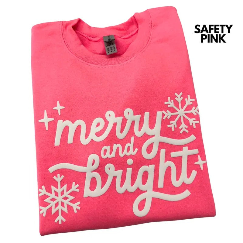 White Merry & Bright PUFF Sweatshirt T-Shirts, Hoodie | ZylaModa.com