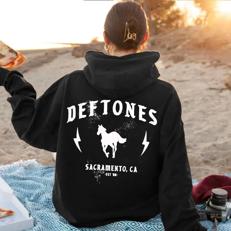 White Pony Back Hoodie, Deftoness Merch, Heavy Metal Band Shirt, Unisex Sweater Pullover Tee Sweatshirt | ZylaModa.com