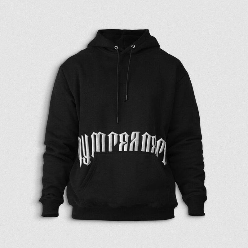 Ultra-Plush Fleece Phantom Hoodie - Black/White Stretchable Ribbed Sweatshirt Menswear Pocket T-Shirts | ZylaModa.com